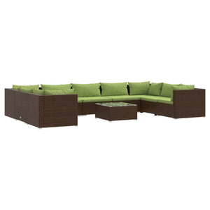vidaXL 10-Piece Garden Lounge Set with Cushions Poly Rattan Brown