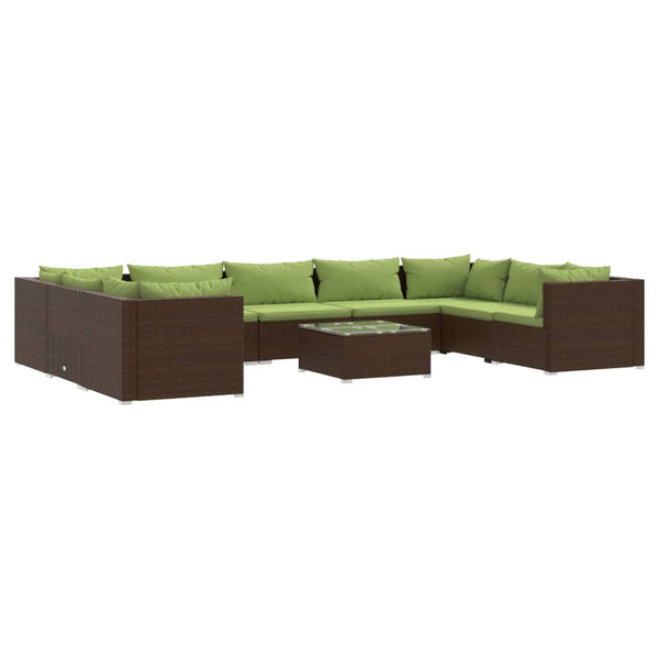 vidaXL 10-Piece Garden Lounge Set with Cushions Poly Rattan Brown