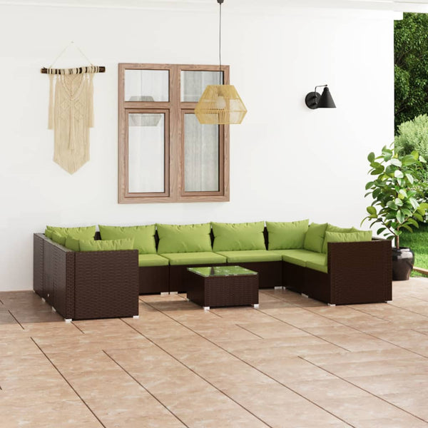 vidaXL 10-Piece Garden Lounge Set with Cushions Poly Rattan Brown