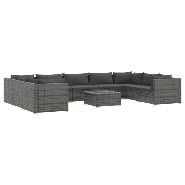 vidaXL 10-piece Garden Lounge Set with Cushions Poly Rattan Grey