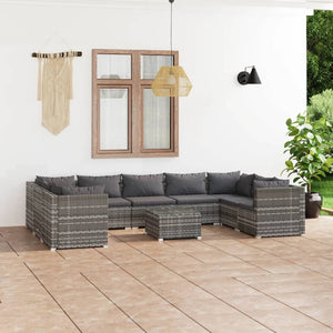 vidaXL 10-piece Garden Lounge Set with Cushions Poly Rattan Grey
