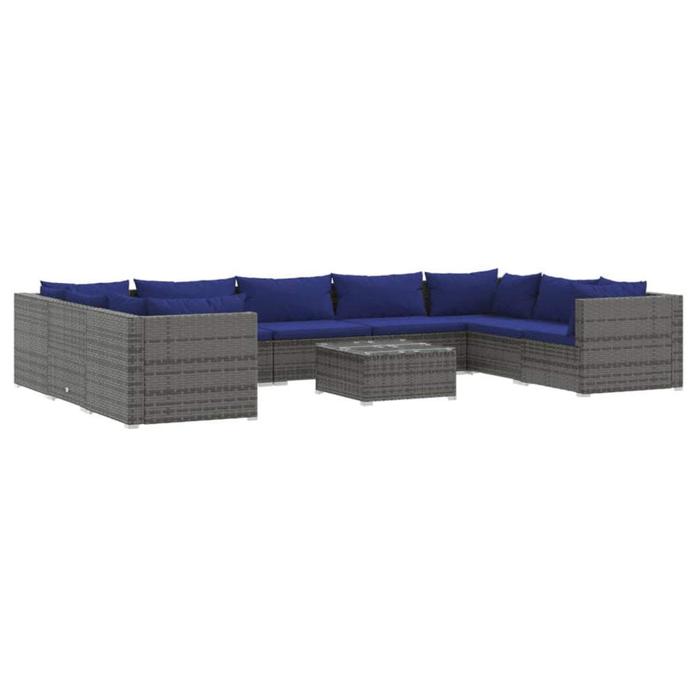vidaXL 10-piece Garden Lounge Set with Cushions Poly Rattan Grey