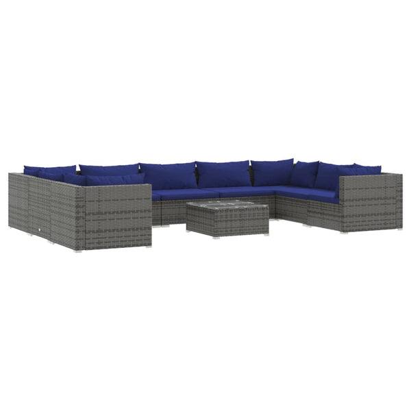 vidaXL 10-piece Garden Lounge Set with Cushions Poly Rattan Grey