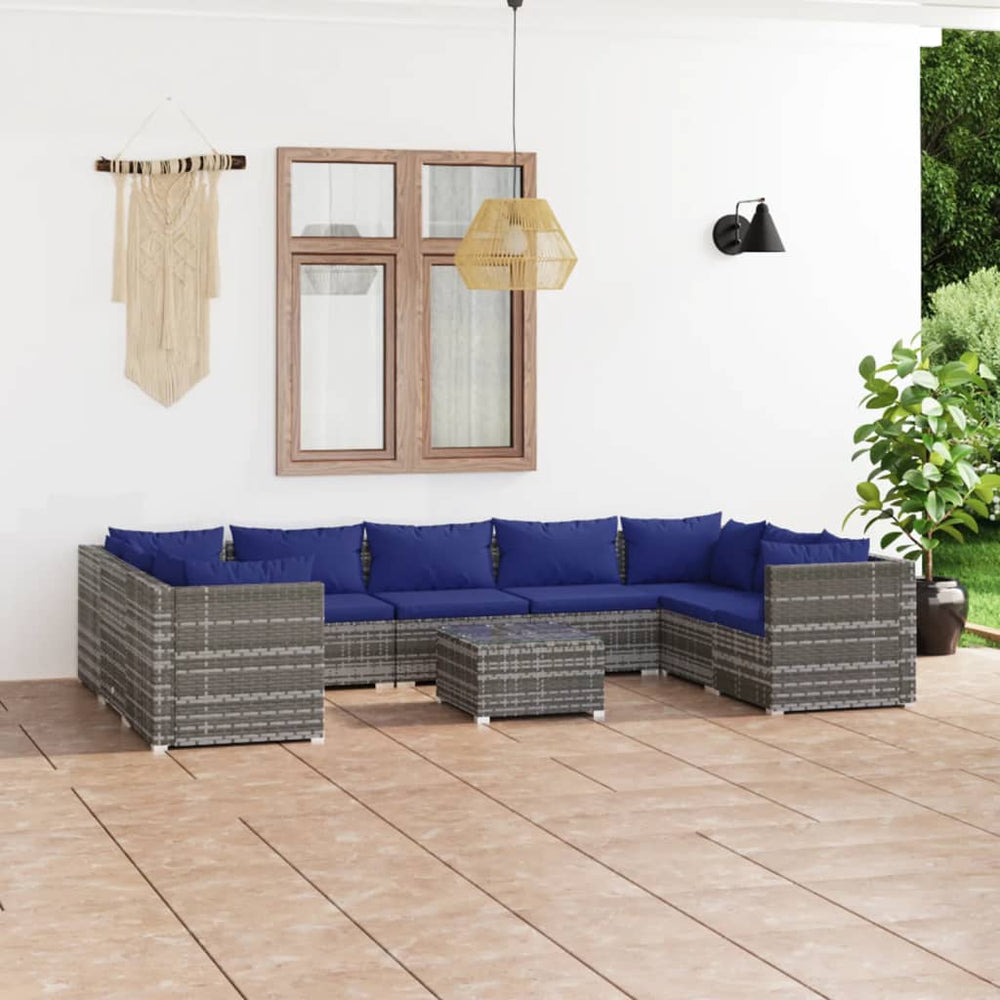 vidaXL 10-piece Garden Lounge Set with Cushions Poly Rattan Grey