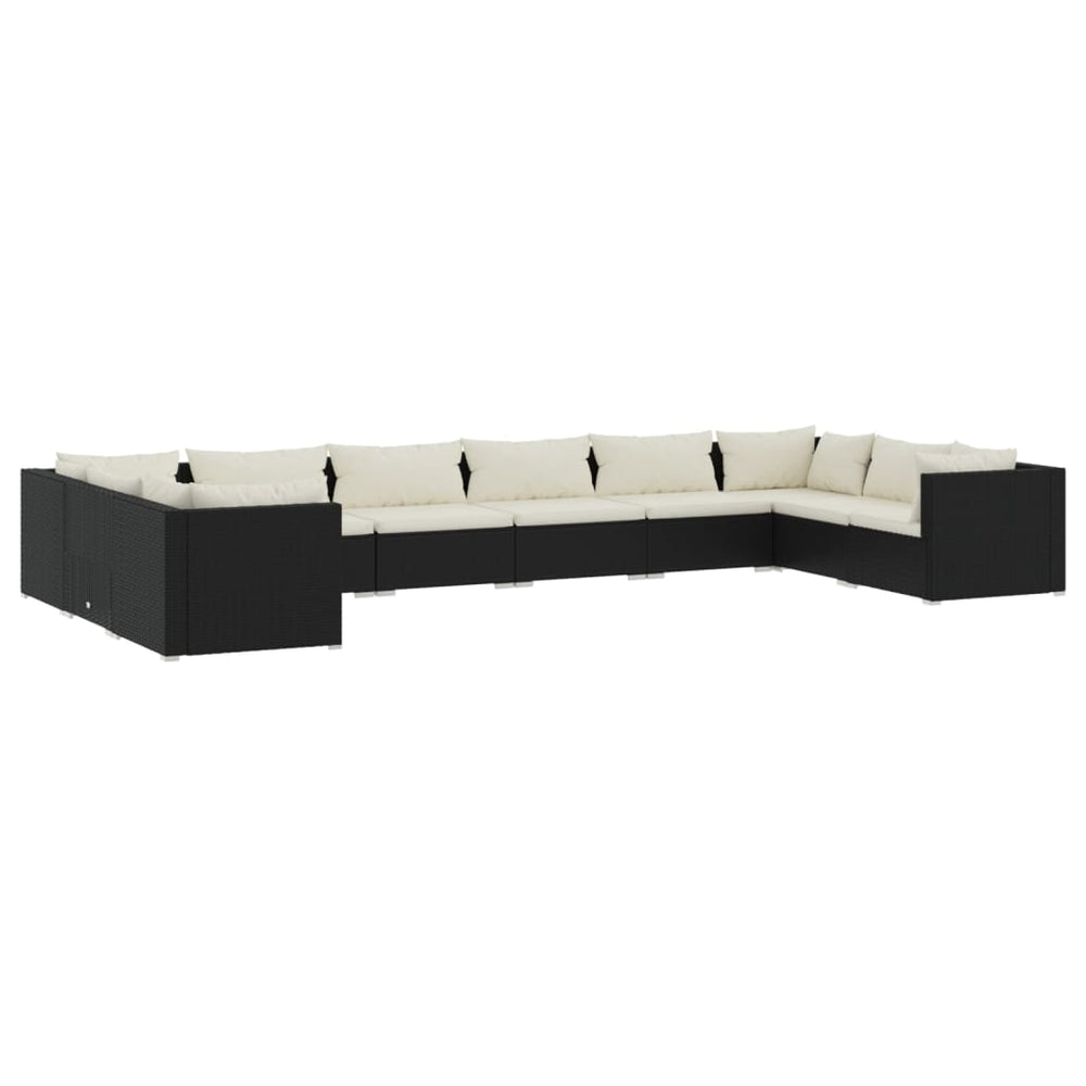 vidaXL 10-piece Garden Lounge Set with Cushions Poly Rattan Black