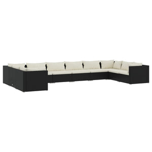 vidaXL 10-piece Garden Lounge Set with Cushions Poly Rattan Black