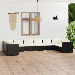 vidaXL 10-piece Garden Lounge Set with Cushions Poly Rattan Black