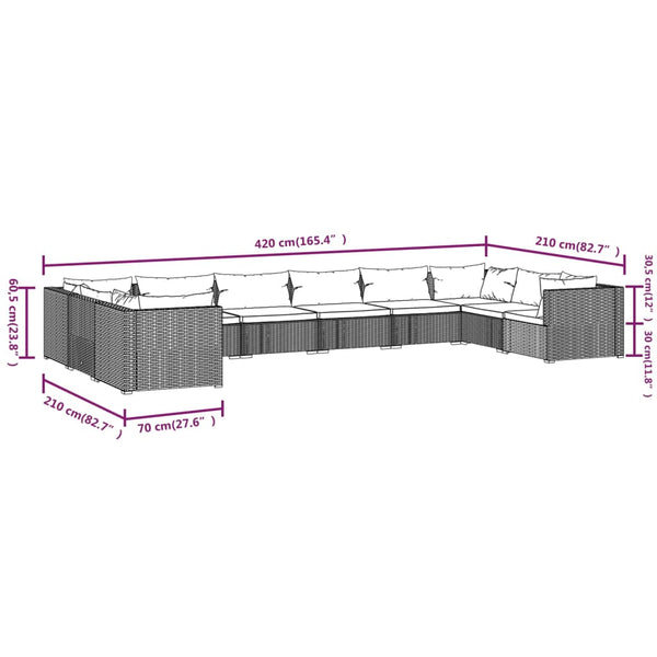 vidaXL 10-piece Garden Lounge Set with Cushions Poly Rattan Black