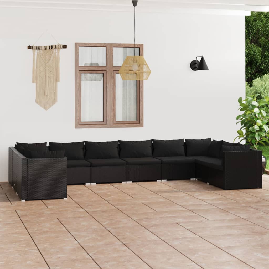 vidaXL 10-piece Garden Lounge Set with Cushions Poly Rattan Black