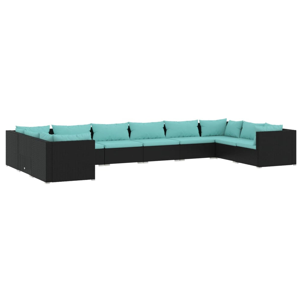 vidaXL 10-piece Garden Lounge Set with Cushions Poly Rattan Black