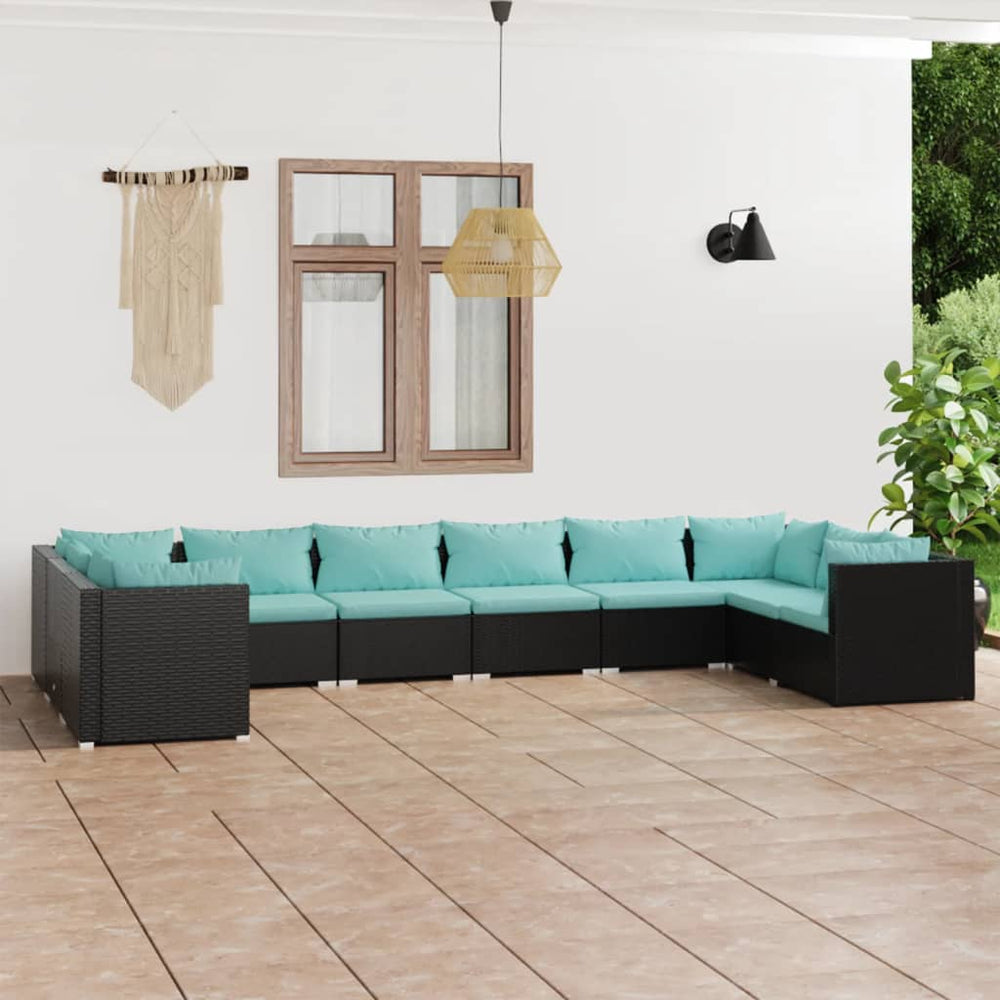 vidaXL 10-piece Garden Lounge Set with Cushions Poly Rattan Black