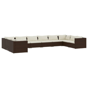 vidaXL 10-Piece Garden Lounge Set with Cushions Poly Rattan Brown
