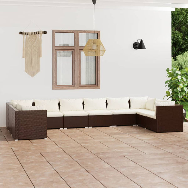 vidaXL 10-Piece Garden Lounge Set with Cushions Poly Rattan Brown