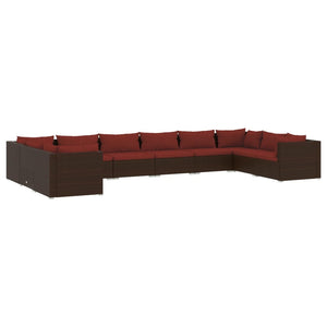 vidaXL 10-Piece Garden Lounge Set with Cushions Poly Rattan Brown