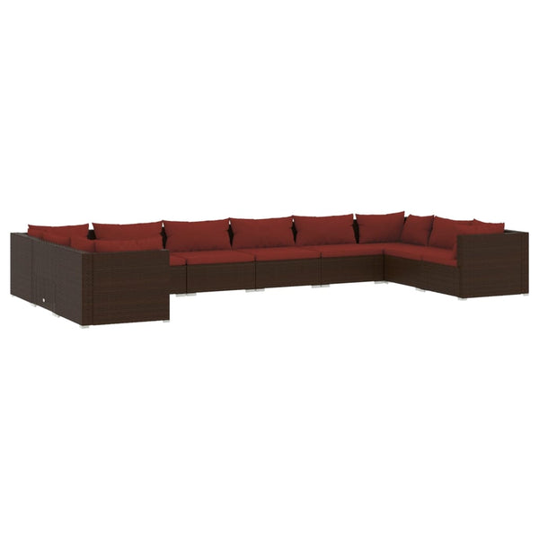 vidaXL 10-Piece Garden Lounge Set with Cushions Poly Rattan Brown