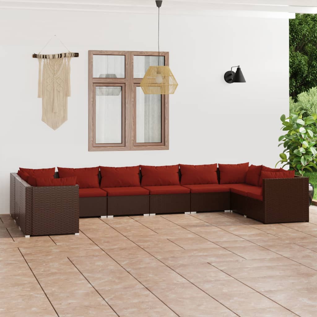 vidaXL 10-Piece Garden Lounge Set with Cushions Poly Rattan Brown