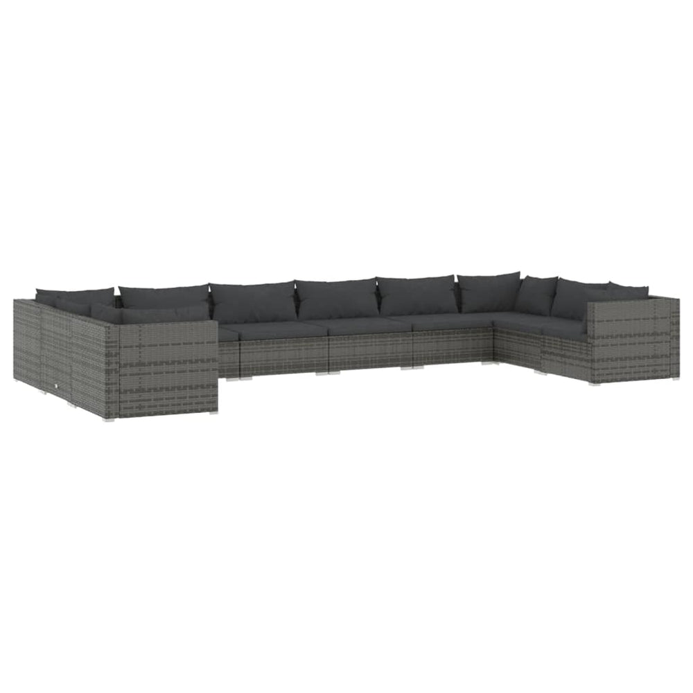 vidaXL 10-piece Garden Lounge Set with Cushions Poly Rattan Grey