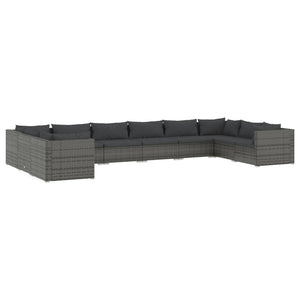 vidaXL 10-piece Garden Lounge Set with Cushions Poly Rattan Grey