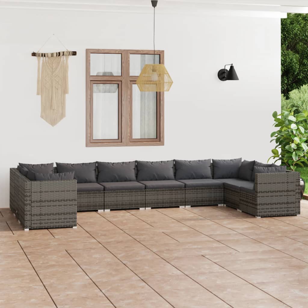 vidaXL 10-piece Garden Lounge Set with Cushions Poly Rattan Grey