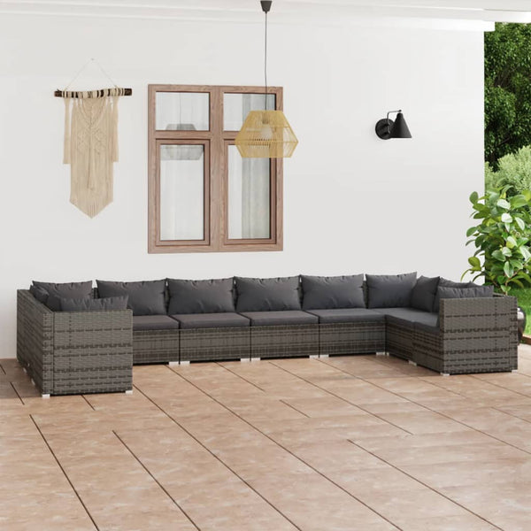 vidaXL 10-piece Garden Lounge Set with Cushions Poly Rattan Grey