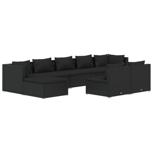 vidaXL 9-piece Garden Lounge Set with Cushions Black Poly Rattan