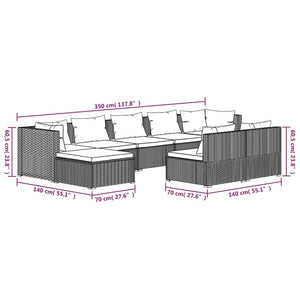 vidaXL 9-piece Garden Lounge Set with Cushions Black Poly Rattan