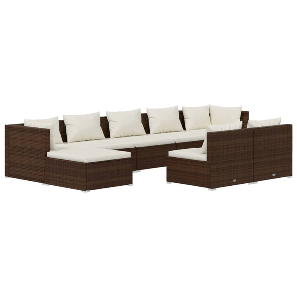 vidaXL 9-piece Garden Lounge Set with Cushions Brown Poly Rattan