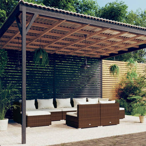 vidaXL 9-piece Garden Lounge Set with Cushions Brown Poly Rattan