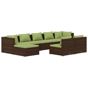vidaXL 9-piece Garden Lounge Set with Cushions Brown Poly Rattan