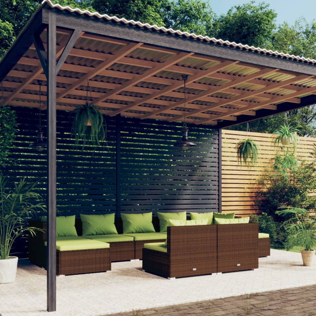 vidaXL 9-piece Garden Lounge Set with Cushions Brown Poly Rattan