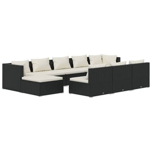 vidaXL 10-Piece Garden Lounge Set with Cushions Black Poly Rattan