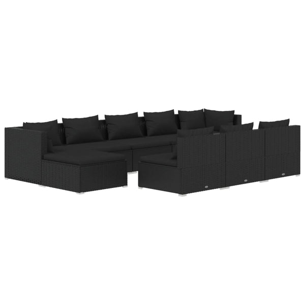 vidaXL 10-Piece Garden Lounge Set with Cushions Black Poly Rattan