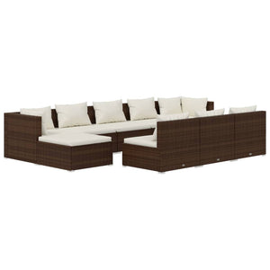 vidaXL 10-pc. Garden Lounge Set with Cushions Brown Poly Rattan