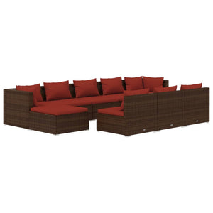 vidaXL 10-pc. Garden Lounge Set with Cushions Brown Poly Rattan