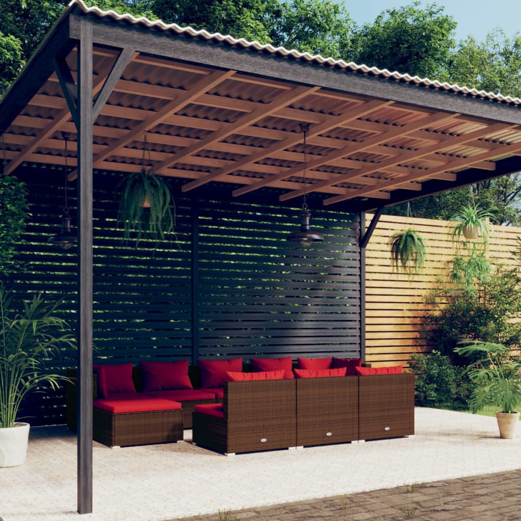 vidaXL 10-pc. Garden Lounge Set with Cushions Brown Poly Rattan