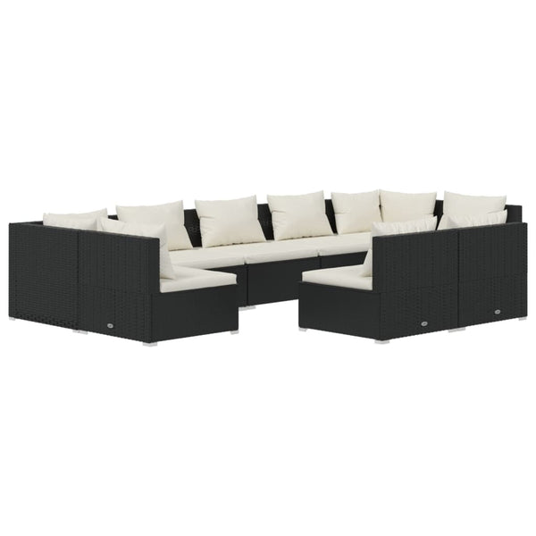 vidaXL 9-piece Garden Lounge Set with Cushions Black Poly Rattan