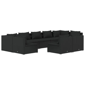 vidaXL 9-piece Garden Lounge Set with Cushions Black Poly Rattan