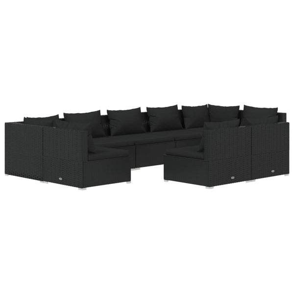 vidaXL 9-piece Garden Lounge Set with Cushions Black Poly Rattan