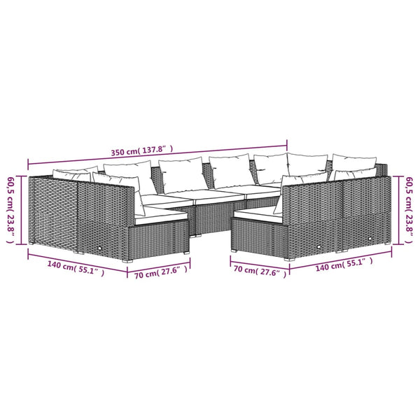vidaXL 9-piece Garden Lounge Set with Cushions Black Poly Rattan