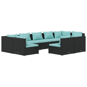 vidaXL 9-piece Garden Lounge Set with Cushions Black Poly Rattan
