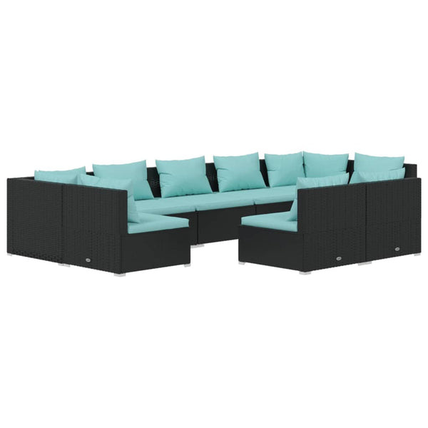 vidaXL 9-piece Garden Lounge Set with Cushions Black Poly Rattan