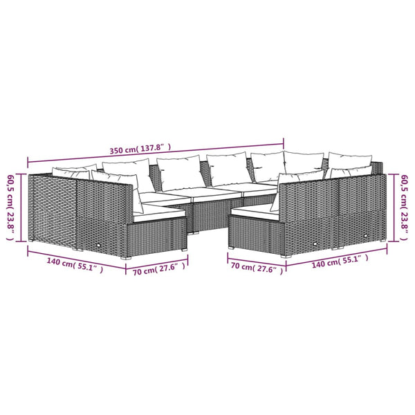 vidaXL 9-piece Garden Lounge Set with Cushions Black Poly Rattan