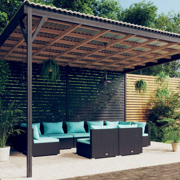 vidaXL 9-piece Garden Lounge Set with Cushions Black Poly Rattan