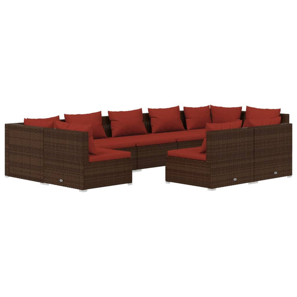 vidaXL 9-piece Garden Lounge Set with Cushions Brown Poly Rattan