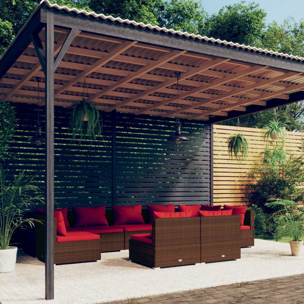vidaXL 9-piece Garden Lounge Set with Cushions Brown Poly Rattan
