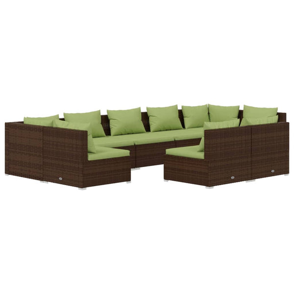 vidaXL 9-piece Garden Lounge Set with Cushions Brown Poly Rattan
