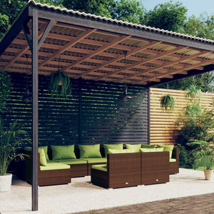 vidaXL 9-piece Garden Lounge Set with Cushions Brown Poly Rattan