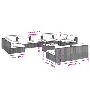 vidaXL 10-Piece Garden Lounge Set with Cushions Black Poly Rattan