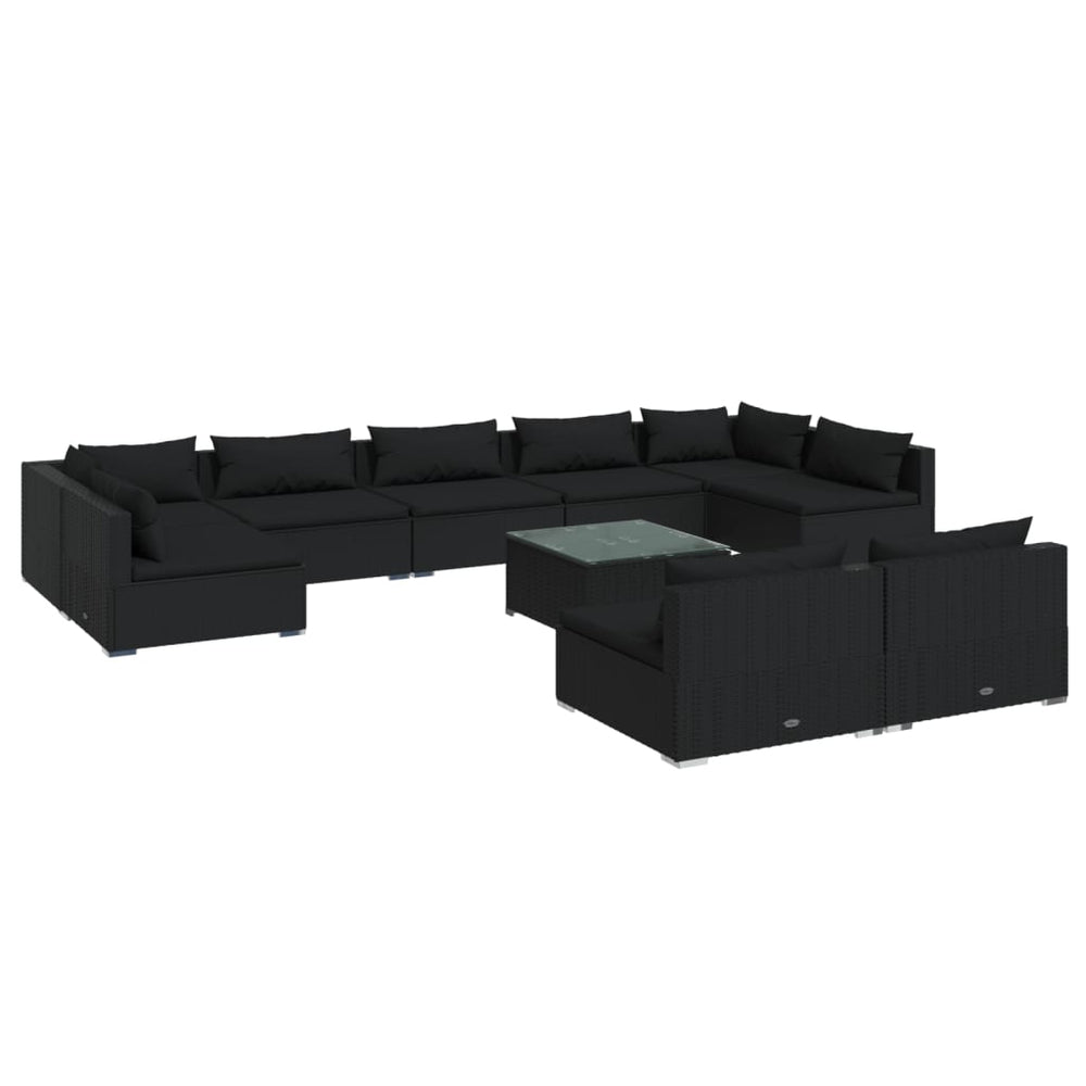 vidaXL 10-Piece Garden Lounge Set with Cushions Black Poly Rattan