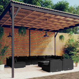 vidaXL 10-Piece Garden Lounge Set with Cushions Black Poly Rattan